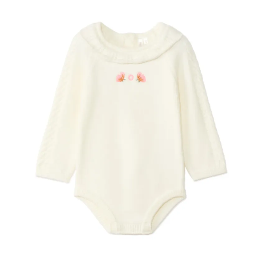 Gebreide romper en dikke panty meisjes écru