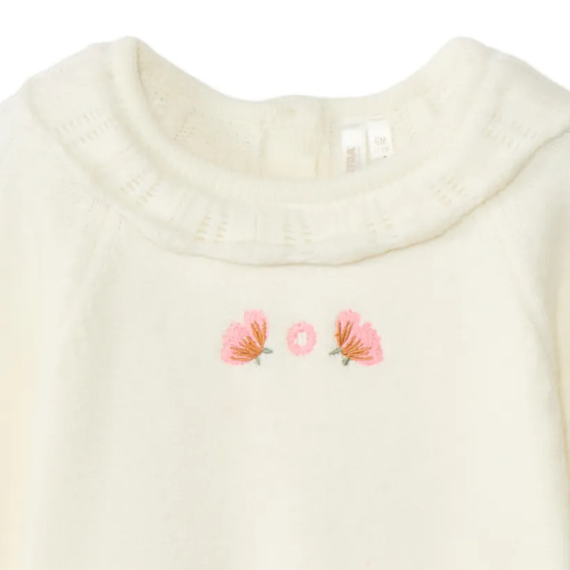 Gebreide romper en dikke panty meisjes écru