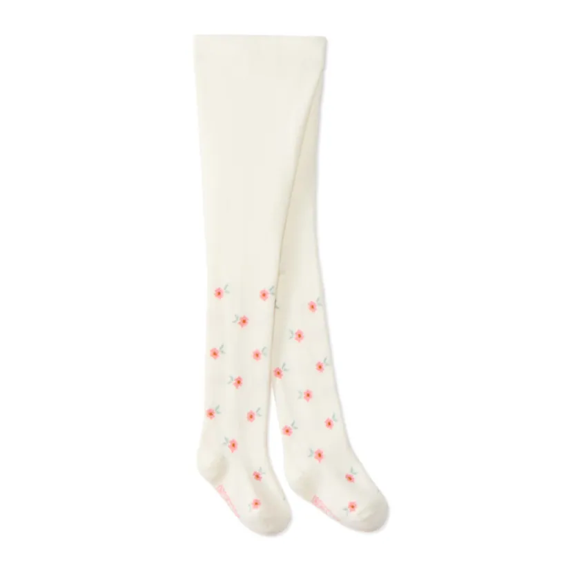 Gebreide romper en dikke panty meisjes écru
