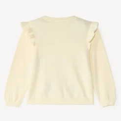 Gebreide stoffen vest voor meisjes met een fantasiepatroon en bouclette-patch.