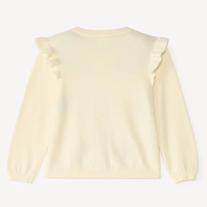 Gebreide stoffen vest voor meisjes met een fantasiepatroon en bouclette-patch.