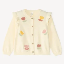Gebreide stoffen vest voor meisjes met een fantasiepatroon en bouclette-patch.