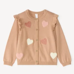 Gebreide stoffen vest voor meisjes met een fantasiepatroon en bouclette-patch.