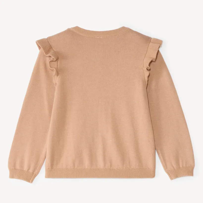 Gebreide stoffen vest voor meisjes met een fantasiepatroon en bouclette-patch.