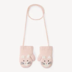 Gebreide verbonden wanten met kattenpatroon voor babymeisje