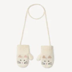 Gebreide verbonden wanten met kattenpatroon voor babymeisje