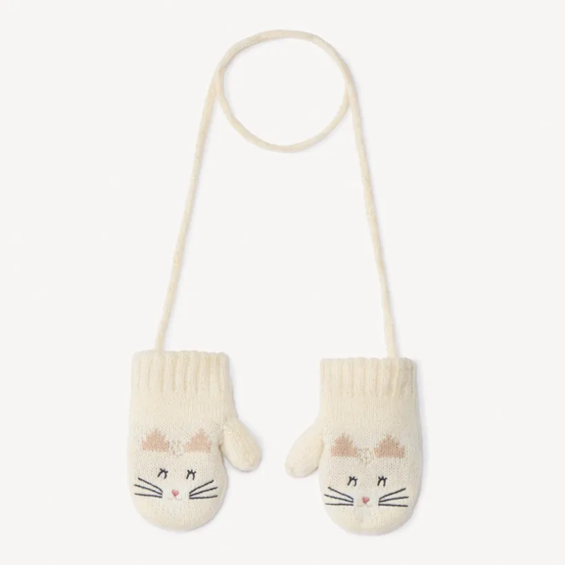 Gebreide verbonden wanten met kattenpatroon voor babymeisje