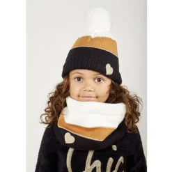 Gebreid muts en snood met colour block effect meisjes