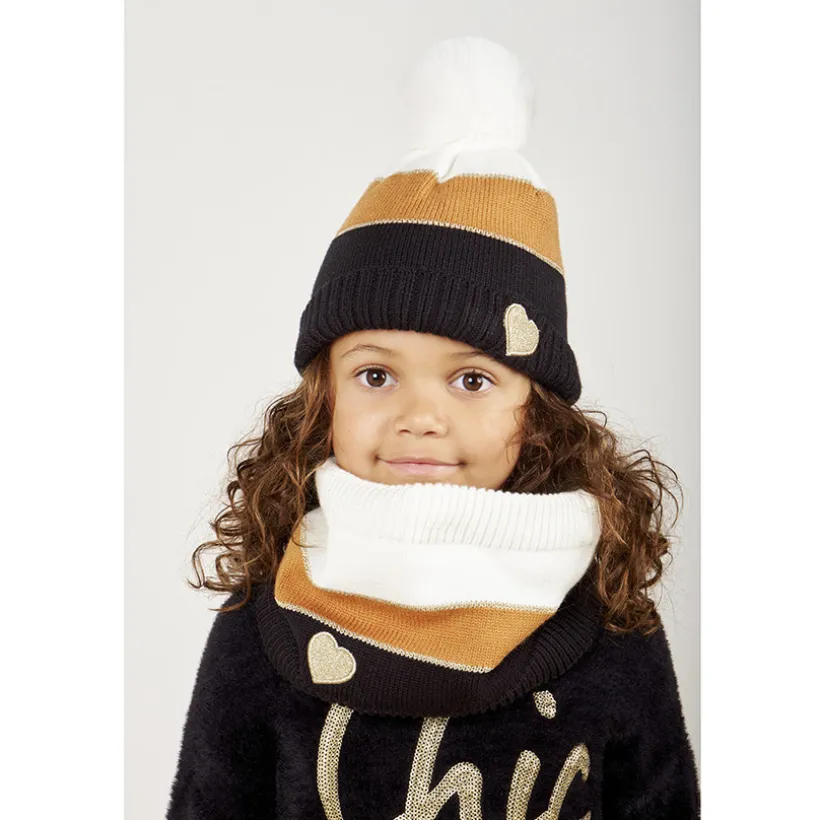 Gebreid muts en snood met colour block effect meisjes