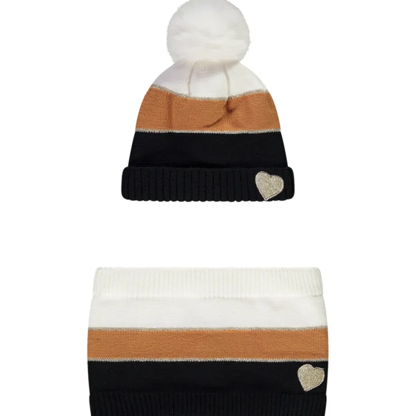 Gebreid muts en snood met colour block effect meisjes
