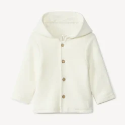 Gebreid vestje met kap voor baby in effen ecru kleur