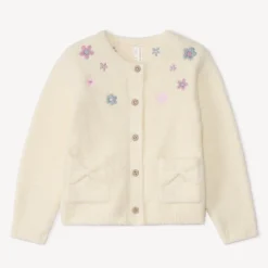 Gebreid vest met geborduurde bloemen meisjes