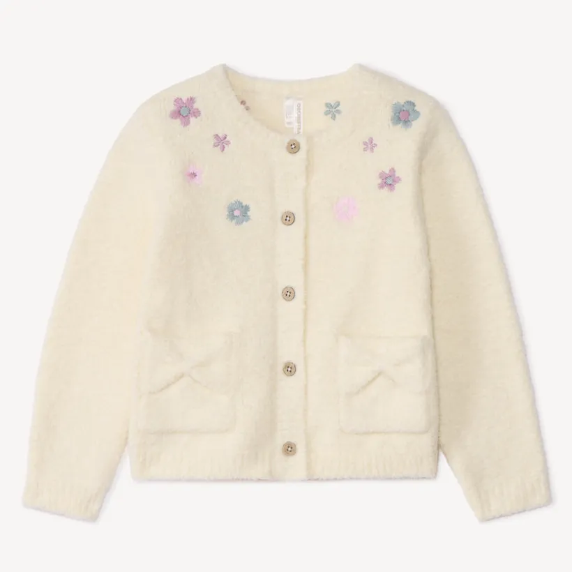Gebreid vest met geborduurde bloemen meisjes