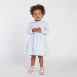 Gestreepte jurk met bloemenprint en lange mouwen voor babymeisje
