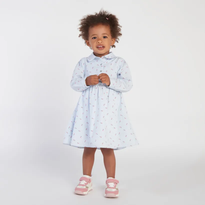 Gestreepte jurk met bloemenprint en lange mouwen voor babymeisje