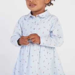 Gestreepte jurk met bloemenprint en lange mouwen voor babymeisje