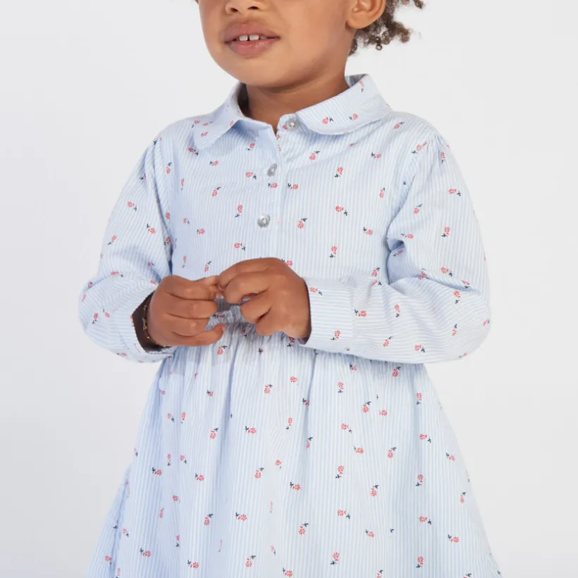 Gestreepte jurk met bloemenprint en lange mouwen voor babymeisje