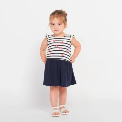 Gestreepte jurk met 2-in-1 effect en bloemenprint meisjes
