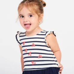 Gestreepte jurk met 2-in-1 effect en bloemenprint meisjes