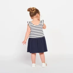 Gestreepte jurk met 2-in-1 effect en bloemenprint meisjes