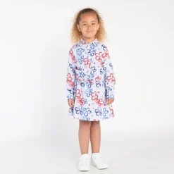 Gestreepte jurk met lange mouwen en bloemenprint meisjes