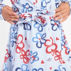 Gestreepte jurk met lange mouwen en bloemenprint meisjes