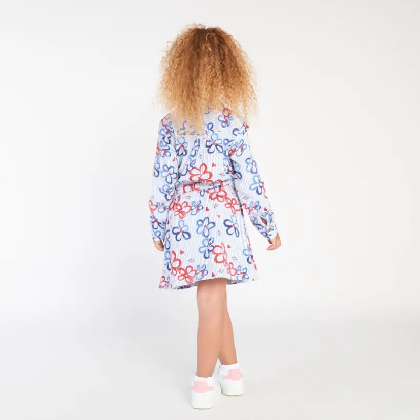 Gestreepte jurk met lange mouwen en bloemenprint meisjes