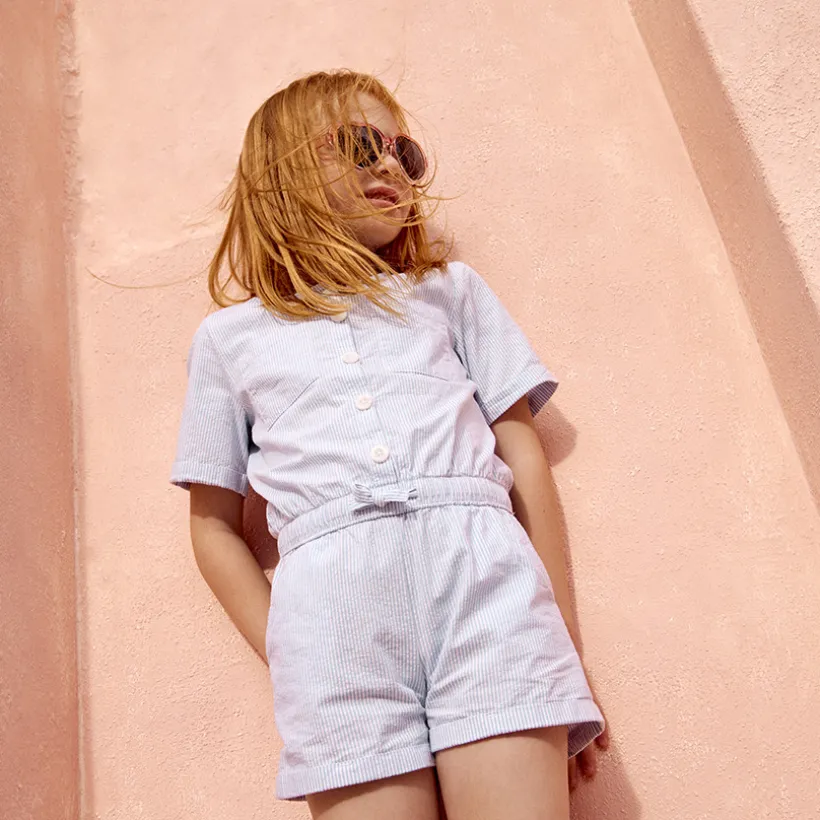 Gestreepte seersucker jumpsuit meisjes