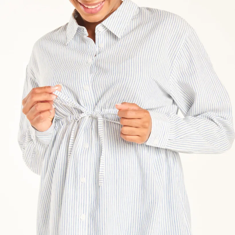Gestreepte zwangerschaps- en voedingsblouse met lange mouwen