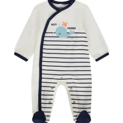 Gestreept pyjama met walvisprint voor babyjongens met verschillende sluitingen naargelang de leeftijd