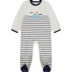 Gestreept pyjama met walvisprint voor babyjongens met verschillende sluitingen naargelang de leeftijd