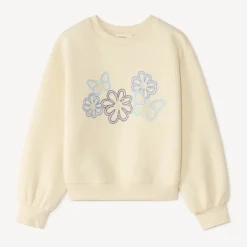 Gevoerd sweatshirt voor meisjes met geborduurde bloemen.