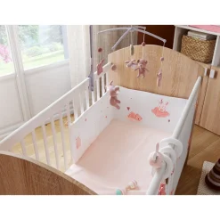 Gewatteerde bedomrander 3-delig Little princess met konijntjes, harten en sterrenmotieven