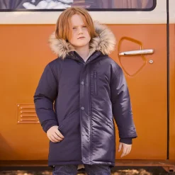 Gewatteerde parka met kap en afneembare nepbont jongens