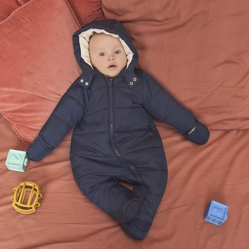 Gewatteerd pilotenpak effen voor babyjongens met leeftijdsspecifieke afwerkingen