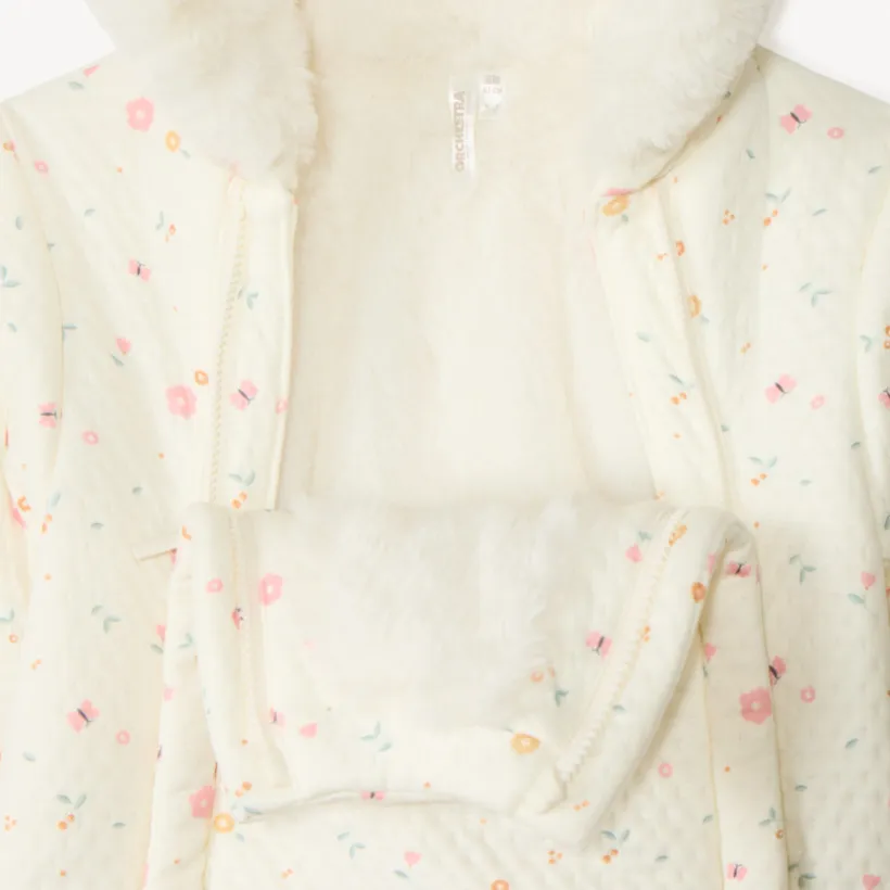 Gewatteerd pilotenpak met bloemenprint voor babymeisje met verschillende afwerkingen per leeftijdsperiode