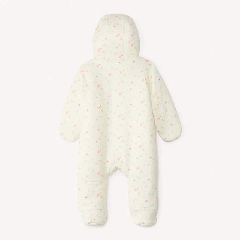 Gewatteerd pilotenpak met bloemenprint voor babymeisje met verschillende afwerkingen per leeftijdsperiode