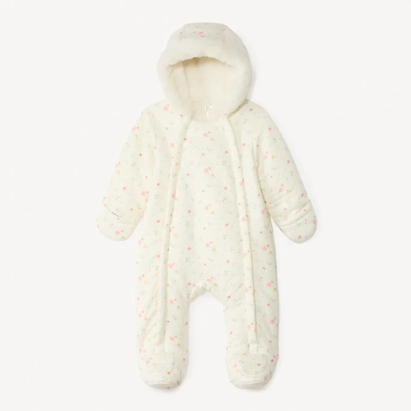 Gewatteerd pilotenpak met bloemenprint voor babymeisje met verschillende afwerkingen per leeftijdsperiode