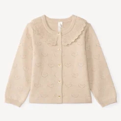 Gilet gebreide ajour in hartvorm voor babymeisjes met volantkraag.