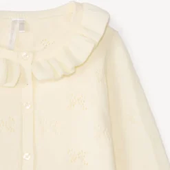 Gilet met Claudine-kraag van gebreid materiaal met uitsnijdingen voor babymeisjes