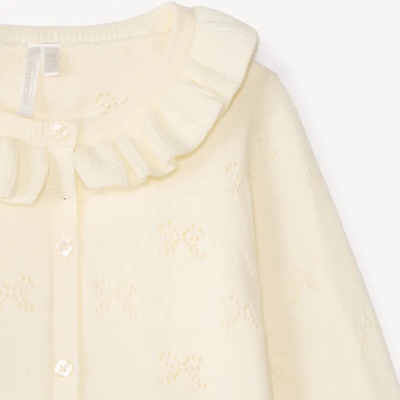 Gilet met Claudine-kraag van gebreid materiaal met uitsnijdingen voor babymeisjes