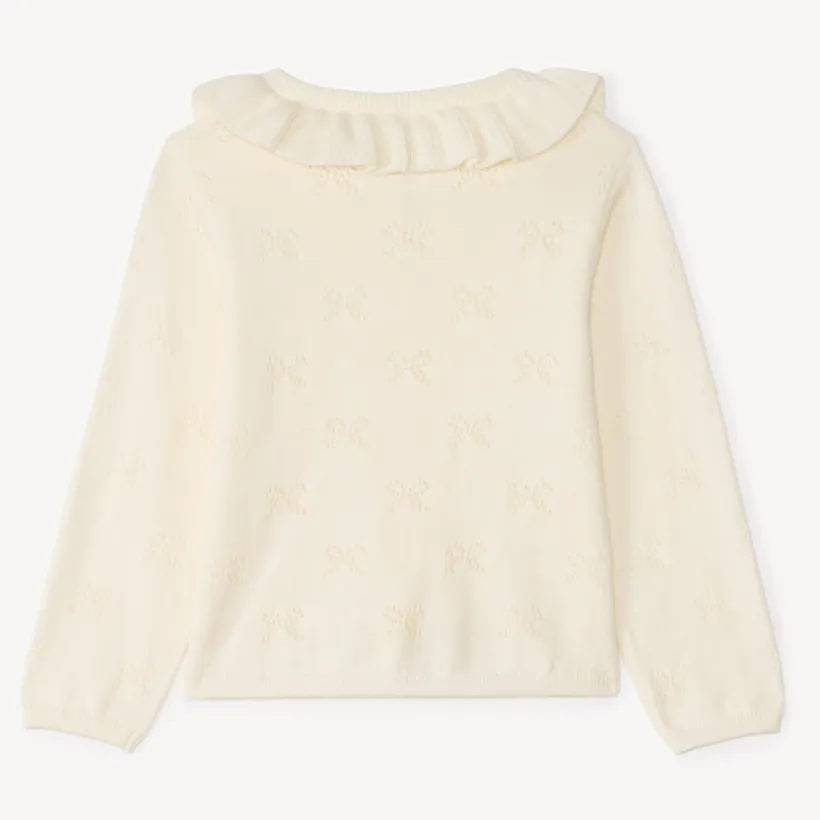 Gilet met Claudine-kraag van gebreid materiaal met uitsnijdingen voor babymeisjes