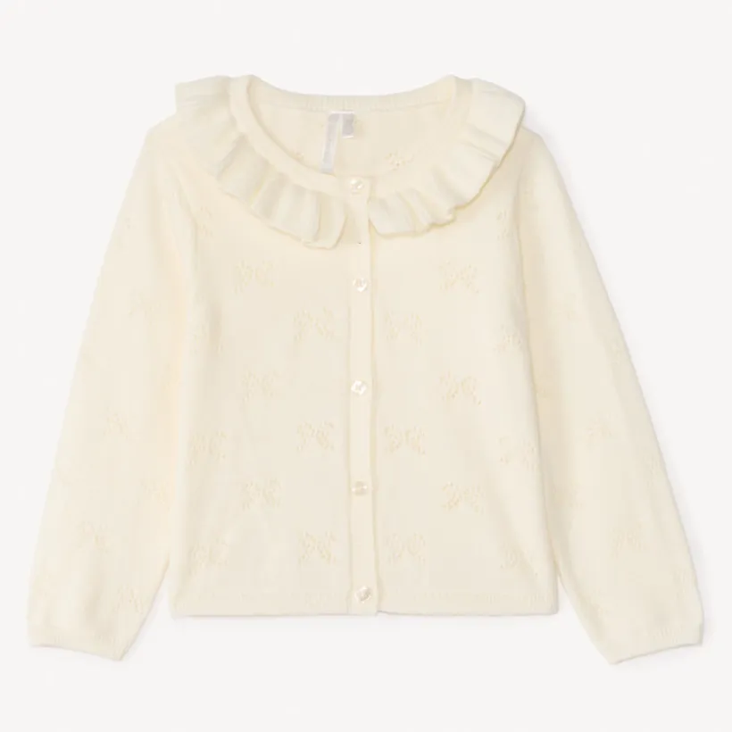 Gilet met Claudine-kraag van gebreid materiaal met uitsnijdingen voor babymeisjes