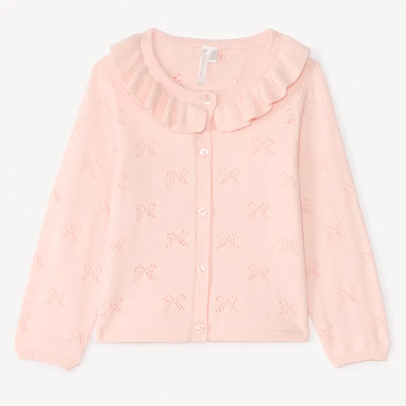 Gilet met Claudine-kraag van gebreid materiaal met uitsnijdingen voor babymeisjes