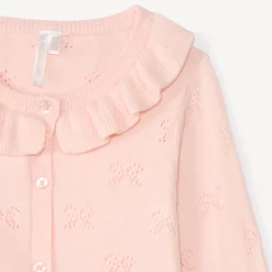 Gilet met Claudine-kraag van gebreid materiaal met uitsnijdingen voor babymeisjes