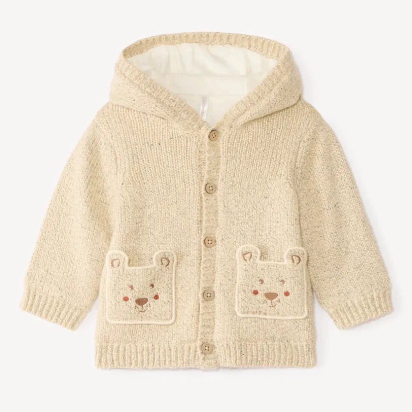 Gilet tricot met capuchon voor jongen met speelse zakken