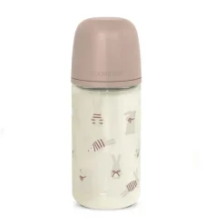 Glazen fles met fysiologische speen SX Pro M 240ml Wonderland met roze konijntjes