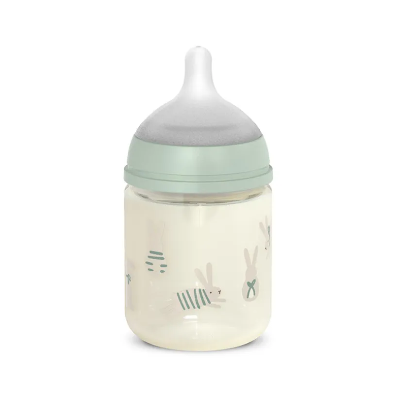 Glazen fles met fysiologische speen SX Pro S 120ml Wonderland konijntjes groen