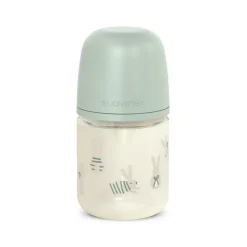 Glazen fles met fysiologische speen SX Pro S 120ml Wonderland konijntjes groen