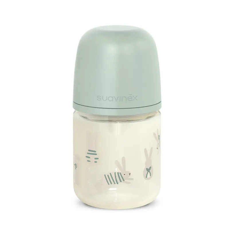 Glazen fles met fysiologische speen SX Pro S 120ml Wonderland konijntjes groen